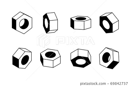 Nut in various angles vector design. Black and white template for icon or logo. 69842737