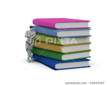 cyborg with stack of books 69843997