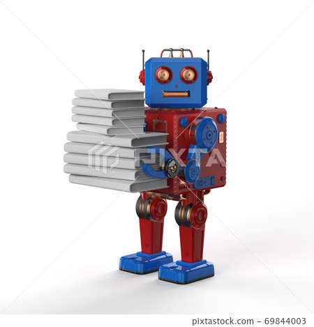 tin toy robot with stack of books tin toy robot with stack of books 69844003
