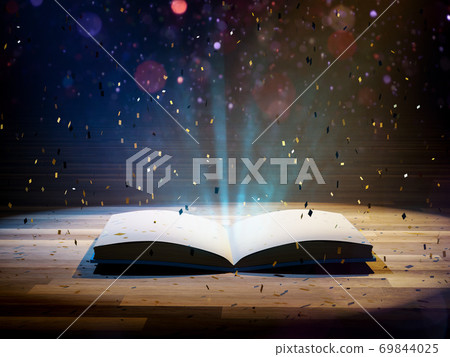 Book opened with flare light and confetti 69844025
