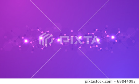 Abstract background of molecular structures. Molecules or DNA strand, genetic engineering, neural network, innovation technology, scientific research. Technological, science and medicine concept. 69844092