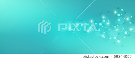 Abstract background of molecules. Molecular structures or DNA strand, genetic engineering, neural network, innovation technology, scientific research. Technological, science and medicine concept. Abstract background of molecules. Molecular structures or DNA strand, genetic engineering, neural network, innovation technology, scientific research. Technological, science and medicine concept. 69844093