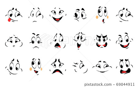 single cartoon faces emotions