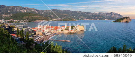 Budva aerial panorama, view on the Old Town, Montenegro 69845049