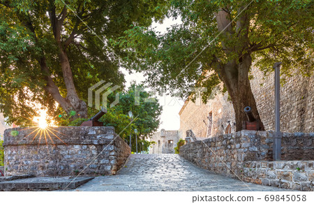 Citadel Fortress of Budva, entrance view, Montenegro, sunrise view Citadel Fortress of Budva, entrance view, Montenegro, sunrise view 69845058