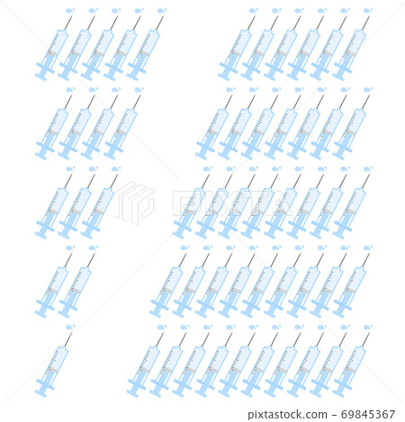 許多藍色的注射器用水下降1至10 許多藍色的注射器用水下降1至10 69845367