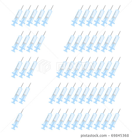 許多藍色注射器從1排到10 69845368