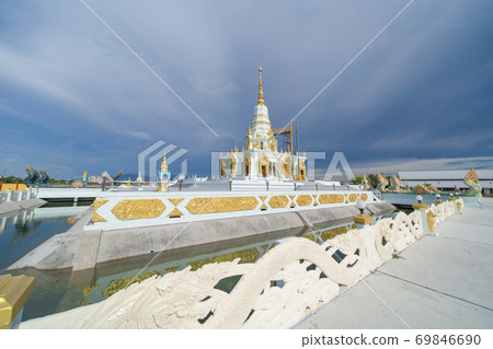 Wat Saen Suk temple in Sri Racha Province, Chonburi City, Thailand. Famous Thai tourist attraction in travel concept. Thai architecture. Wat Saen Suk temple in Sri Racha Province, Chonburi City, Thailand. Famous Thai tourist attraction in travel concept. Thai architecture. 69846690