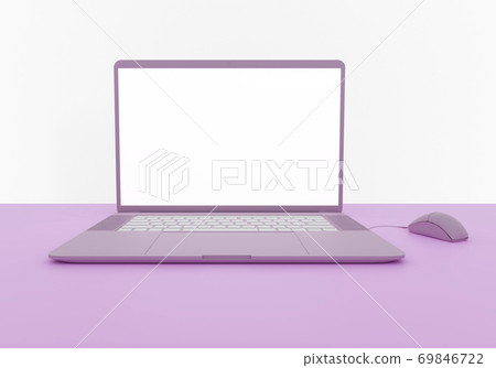 laptop on pink purple table, mockup monitor, work at home concept, workplace, 3d render laptop on pink purple table, mockup monitor, work at home concept, workplace, 3d render 69846722