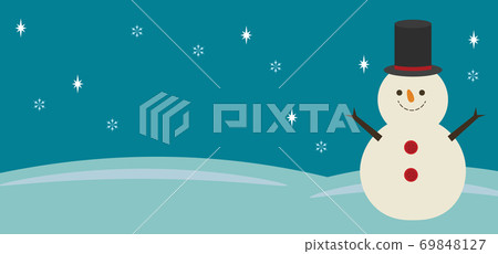 Sideways background of snowman and snow scene 69848127