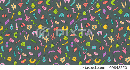 Microbes, virus, bacterias and pathogen icons colorful set. Collection of abstract vector germs 69848250