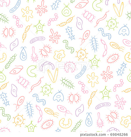 Germs, virus, bacterias and pathogen icons. Abstract color seamless vector pattern 69848266