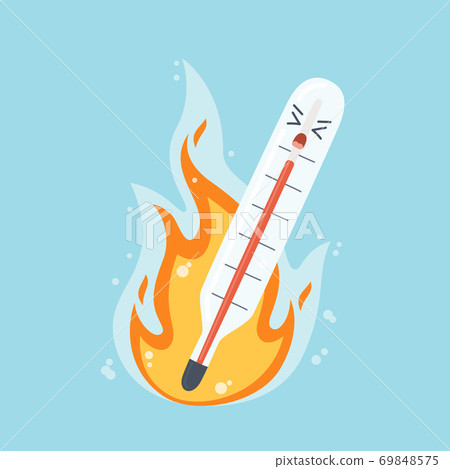 The burning medical thermometer as symbol fever and high temperature. Vector The burning medical thermometer as symbol fever and high temperature. Vector 69848575
