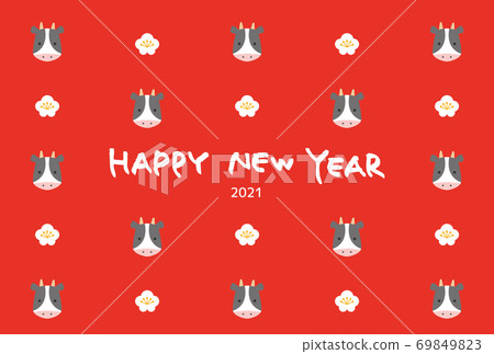 2021 New Year's card template material Ox year, cow 2021 New Year's card template material Ox year, cow 69849823