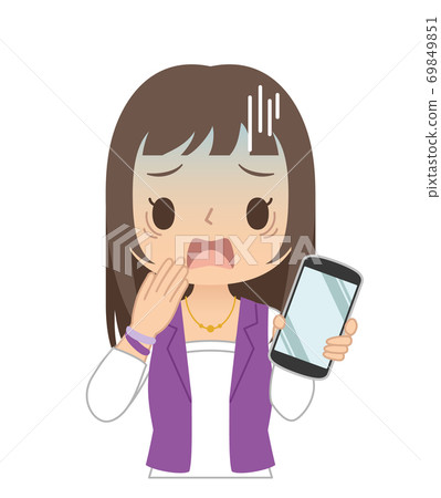 一名女子與衝藍臉和智能手機的插圖 一名女子與衝藍臉和智能手機的插圖 69849851