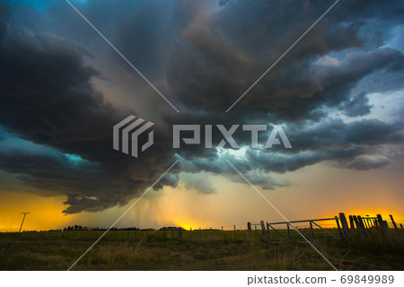 Pampas sunset landscape, La Pampa, Argentina 69849989