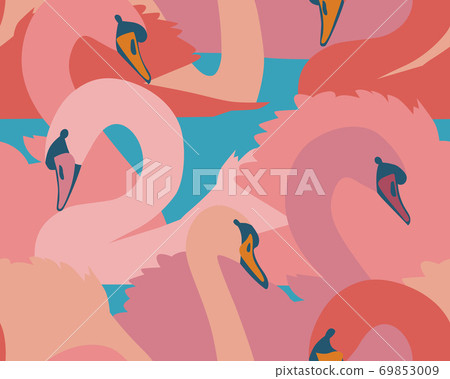 Animal seamless pattern with swan birds. 69853009