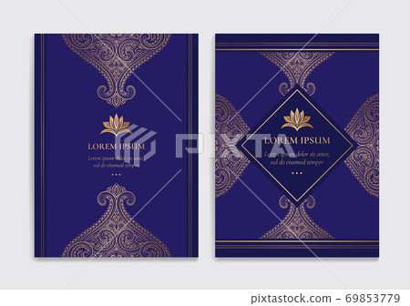 Dark blue and gold luxury invitation card design. Dark blue and gold luxury invitation card design. 69853779