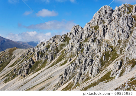 beautiful mountain landscape with peaked rocks on the ridge beautiful mountain landscape with peaked rocks on the ridge 69855985