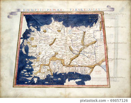 Turkey map from rare medieval book Geography by Claudius Ptolemy published in 1480. Turkey map from rare medieval book Geography by Claudius Ptolemy published in 1480. 69857126
