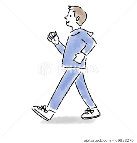 行走的年輕男子水彩手繪 69858276