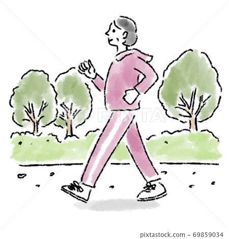 行走女中年戶外水彩手繪 69859034