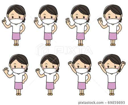Girl 01_05 (Woman in mask, pose set, count with fingers) Girl 01_05 (Woman in mask, pose set, count with fingers) 69859893