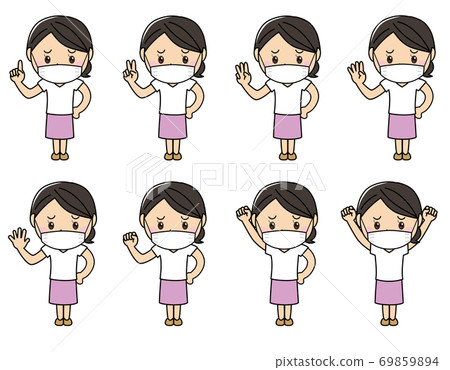Girl 01_06 (Woman with a troubled face wearing a mask, pose set, counting with fingers) Girl 01_06 (Woman with a troubled face wearing a mask, pose set, counting with fingers) 69859894