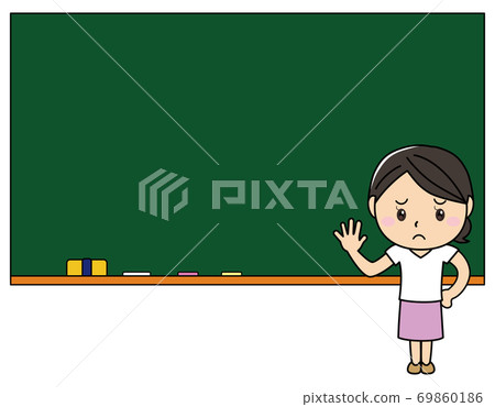 Girl 01_07 (a woman with a troubled face standing in front of the blackboard) 69860186