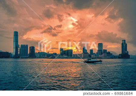 Hong Kong skyline city at sunrise view from Hong Kong skyline city at sunrise view from 69861684