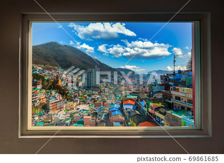 Gamcheon Culture Village on blue sky background at 69861685