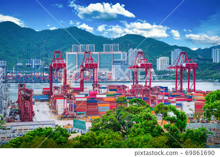 Container port terminal at daytime in Hong Kong Container port terminal at daytime in Hong Kong 69861690