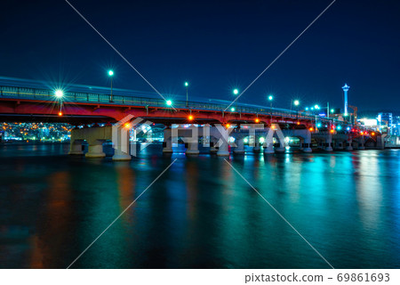 Yeongdodaegyo Bridge with busan tower at night in Yeongdodaegyo Bridge with busan tower at night in 69861693