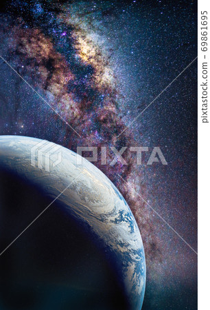 Landscape with Milky way galaxy. Earth view from Landscape with Milky way galaxy. Earth view from 69861695