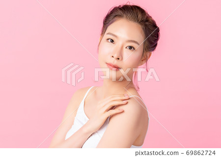 Beautiful young asian woman with clean fresh skin on pink background, Face care, Facial treatment, Beautiful young asian woman with clean fresh skin on pink background, Face care, Facial treatment, 69862724