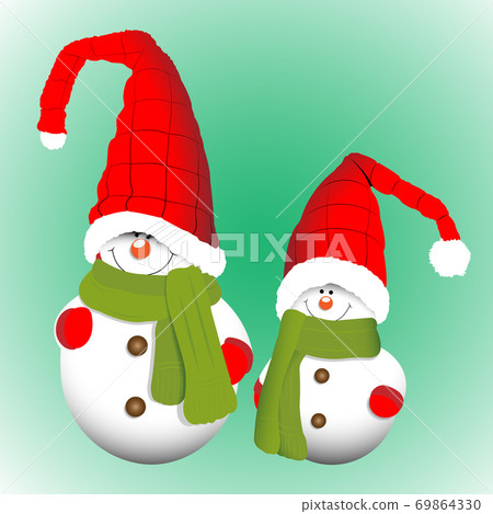 Two Christmas snowmen isolated. Vector illustration Two Christmas snowmen isolated. Vector illustration 69864330