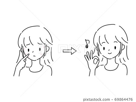 Young woman suffering from acne before and after 69864476