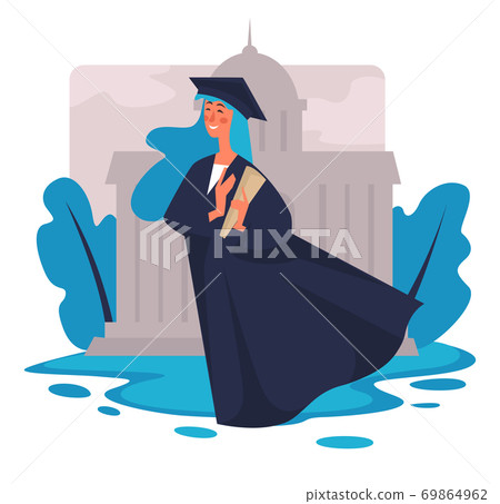 Graduated student with diploma by university, obtaining degree Graduated student with diploma by university, obtaining degree 69864962