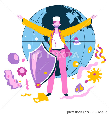Doctor protecting planet from bacteria and viruses vector 69865484