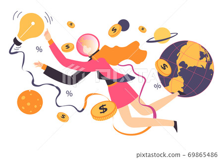 Global business, finances and productivity, worker generating ideas 69865486