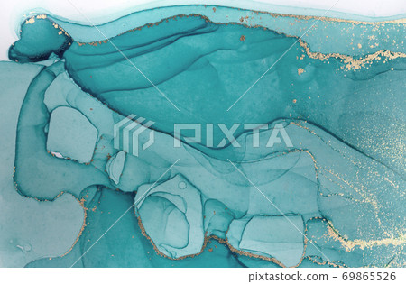 Alcohol ink blue and gold abstract background. Ocean style watercolor texture. Alcohol ink blue and gold abstract background. Ocean style watercolor texture. 69865526