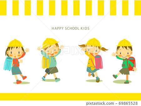 Elementary school students who are happy to carry a school bag of their favorite color on their backs 69865528