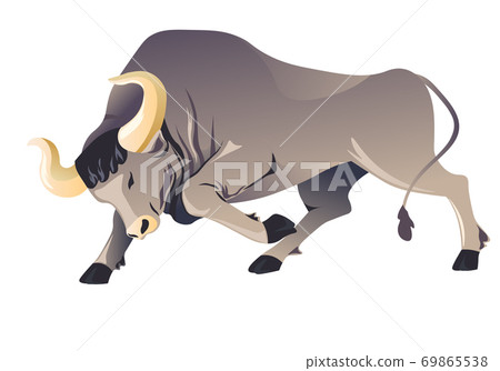 Aggressive buffallo character running, frenzied bull or ox Aggressive buffallo character running, frenzied bull or ox 69865538