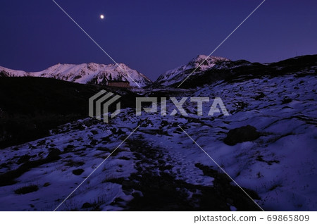 Tateyama mountain range illuminated by the moonlight 69865809