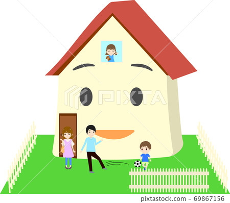 一家人住在一個可愛的房子裡的插圖 一家人住在一個可愛的房子裡的插圖 69867156