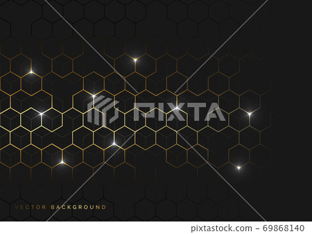 Abstract gold hexagons pattern on dark background. Luxury style. Abstract gold hexagons pattern on dark background. Luxury style. 69868140