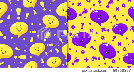 Bad and good symbols seamless pattern. Cartoon yellow purple abstract characters commas. 69868537