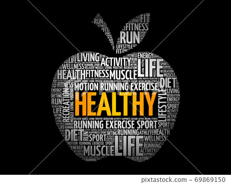HEALTHY apple word cloud, health concept HEALTHY apple word cloud, health concept 69869150