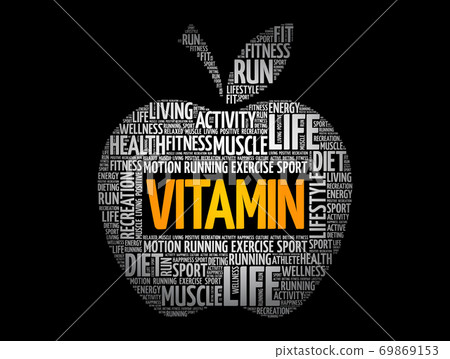 VITAMIN apple word cloud, health concept VITAMIN apple word cloud, health concept 69869153