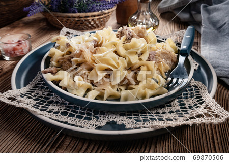 Pasta with sauerkraut and meat. Pasta with sauerkraut and meat. 69870506